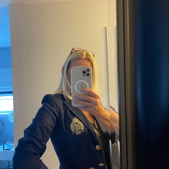 Ralph Lauren Linen Navy Gold Button Crest Emblem Bolero Blazer - size 4 - Picture 7 of 8